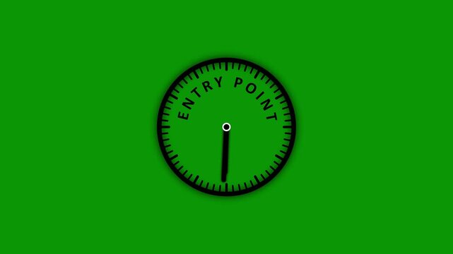 A minimalist black clock face with the words ENTRYPOINT inscribed around the dial set against a vibrant solid green background with subtle circular shadow effect
