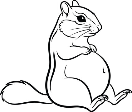 Sitting chipmunk looking to the side with a large belly