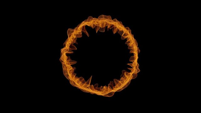 Glowing fire ring wireframe shape changing and evolving over time