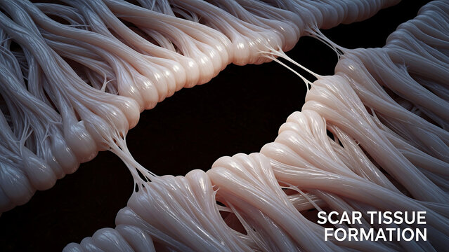 Scar tissue formation in human body  medical concept  closeup of fibrotic tissue  health and anatomy