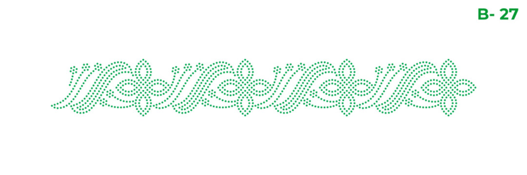 Rhinestone hotfix transfer border design features repeating floral and wavy motifs, perfect for ladies' suits, sarees, and other clothing material, 2.2 mm or 6 ss stone hole size.