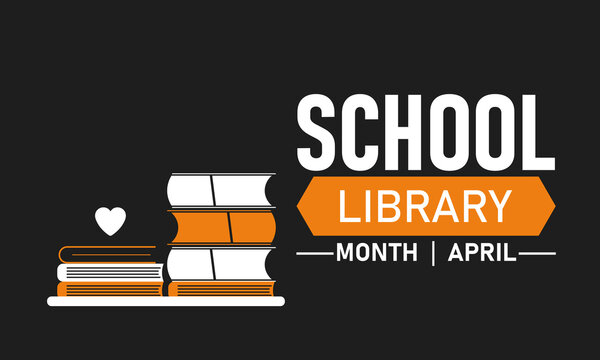 Stack of books symbolizing school library month in april with education
