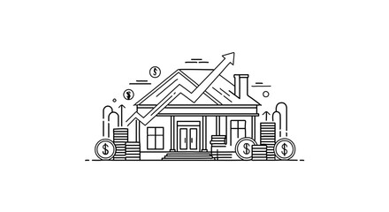 Fototapeta premium A minimalist vector illustration of a house with growing finances and increasing value