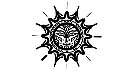 Fototapeta premium A black and white vector graphic illustration of a sun with a face