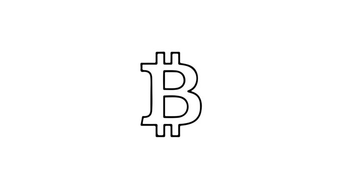 A minimalist Bitcoin logo icon in a simple black line art style on a transparent background
