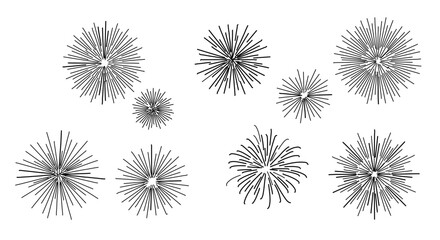 Obraz premium A set of minimalist black and white fireworks illustrations in a vector graphic design