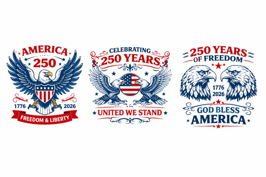 America 250th anniversary commemorative stamps featuring patriotic eagle designs
