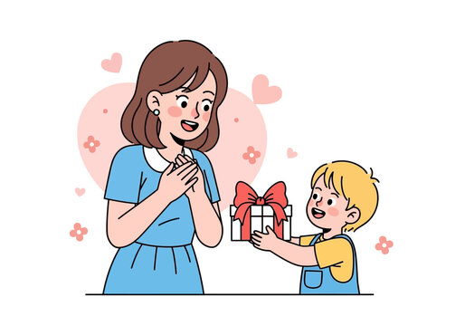 Mother receiving gift from child.