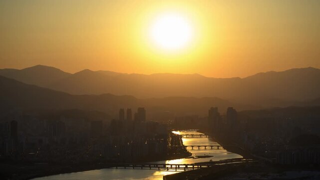 Ulsan Skyline Timelapse at Sunset with car traffic