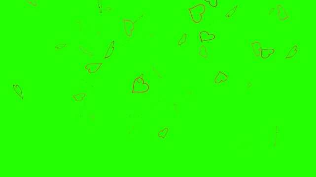 Valentine's Day animation of flying falling hearts on a green background. Green Screen Love looped video