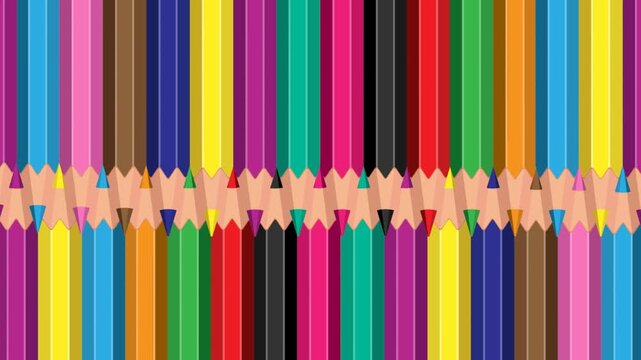 Animated video transition on a green background with colored pencils, school footage
