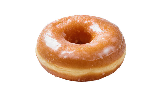 Golden glazed donut with a light brown dough, isolated on transparent background