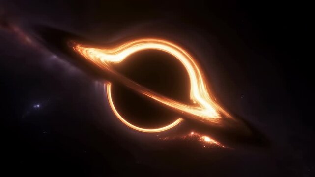 Enigmatic Black Hole Emitting Glow While Gravitational Lensing Distorts Surrounding Light Patterns And Nebulae