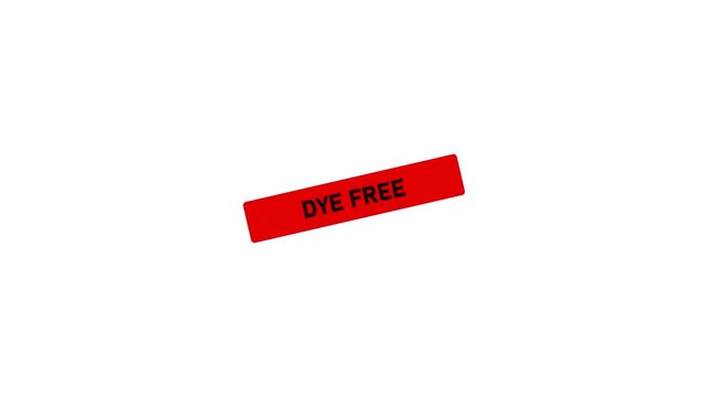 Dye free red rubber stamp animation on white background, for product, labeling and health, awareness