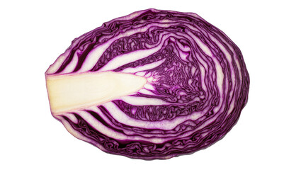 Fototapeta premium Half red cabbage with visible layers and core, isolated on transparent background