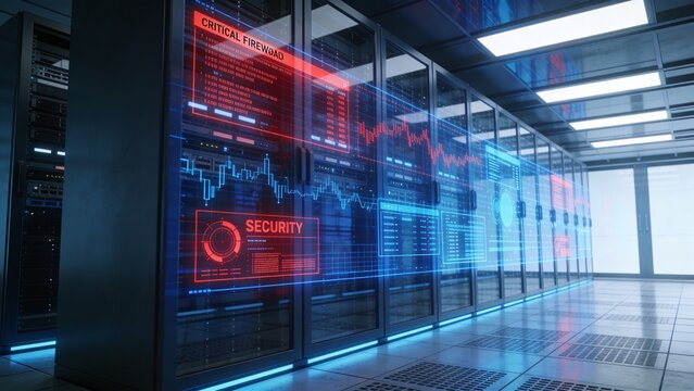 Critical Firewall Interface Displayed Across Monolithic Glass Wall in Futuristic Enterprise Security Operations Center