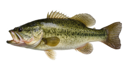 Obraz premium Large mouth bass fish with open mouth and sharp teeth, isolated on transparent background