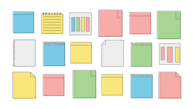 Colorful Notes: A collection of various colorful memo pads and sticky notes, perfect for jotting down reminders, ideas, and messages. Emphasizing the versatility and organization they offer. 