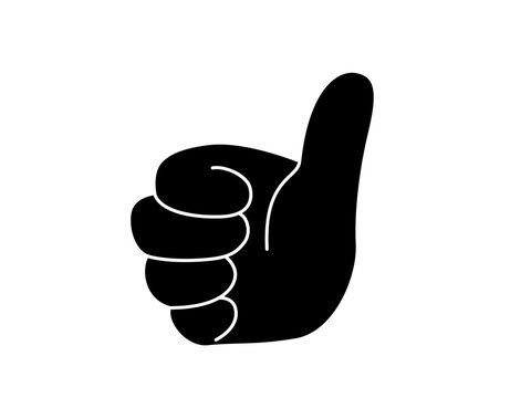 Black thumbs up vector hand gesture. Like, success, approval, yes, and good symbol. Minimalist flat cartoon illustration isolated on white background. Positive choice sign.