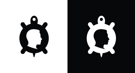 A striking black and white image showcases a turtle shaped pendant with a profile portrait inside © grvect02