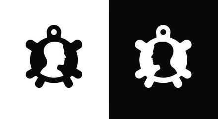 A striking black and white depiction of a pendant featuring a profile portrait within a shield © grvect02