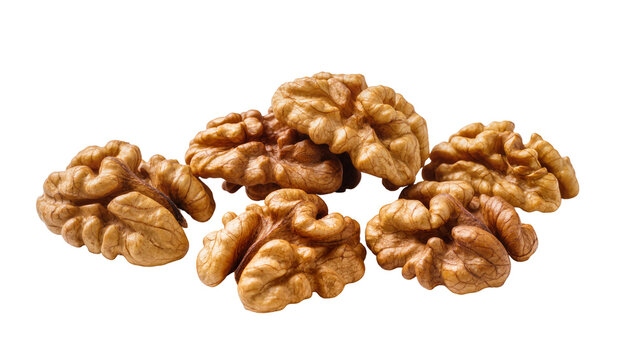 Pile of shelled walnut halves, isolated on transparent background