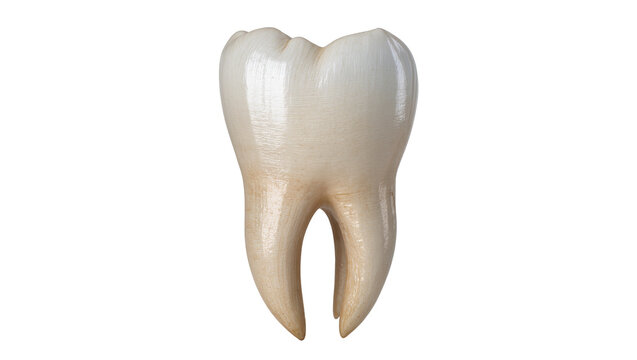 Human molar tooth with two roots, isolated on transparent background