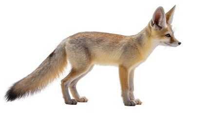Fototapeta premium Fennec fox with large ears standing, isolated on transparent background