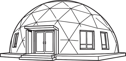 Geodesic dome house line art, futuristic dome home architecture outline, modern dome house vector illustration © luu