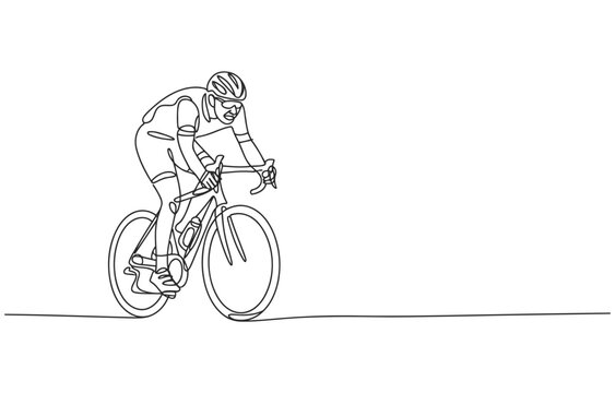 Road cyclist in minimalist line drawing with white background line art illustration movement competition outdoors activity headwind concentration training exercise competitive athletic