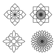 Obraz premium Set of geometric floral mandala ornaments in line art style.