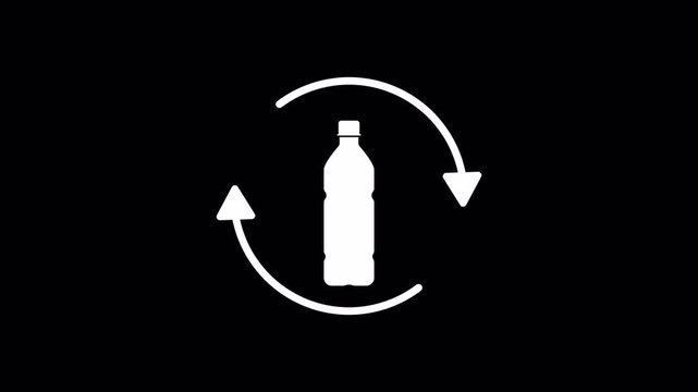 Animated plastic bottle recycling icon with rotating circular arrows on transparent background for environmental sustainability concept