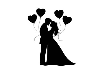 Couple sharing an affectionate moment with heart-shaped balloons Vector © MSTJOMILA