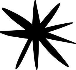 Fototapeta premium Hand drawn irregular eight point star vector silhouette, black abstract shape representing sparkle, burst, and doodle