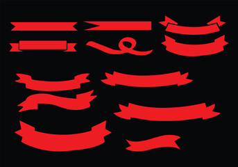 Collection of red ribbon banners flat design elements for graphic design and web isolated on black b © Abdullah