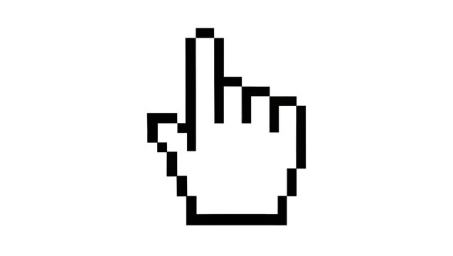 Pixelated black hand cursor pointing upwards, isolated on transparent background