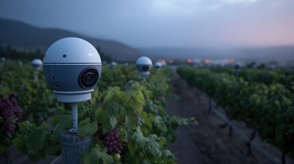 Obraz premium Advanced Climate Sensors Deployed in Vineyard for Precision Agriculture Monitoring
