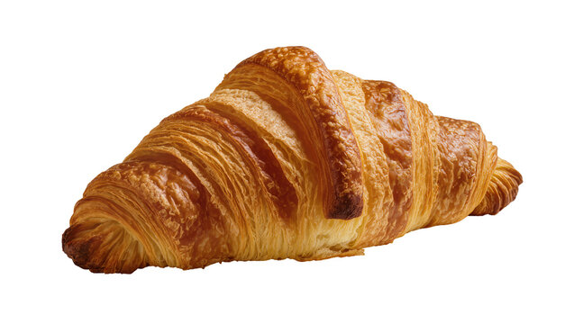 Golden brown flaky croissant pastry, isolated on transparent background