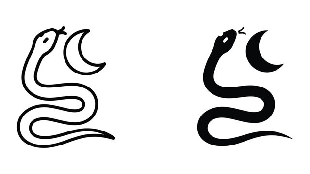 Contrasting depictions of a serpentine creature in minimalist line art style