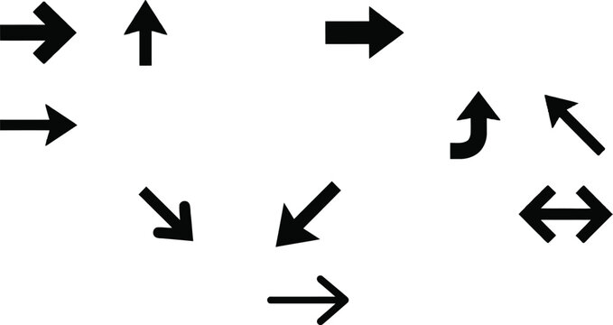 Minimalist black arrow icon set, directional navigation symbols in EPS format, flat vector arrow collection for web and app interface design