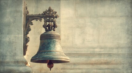 Obraz premium Antique Bronze School Bell with Intricate Ornate Detailing and Aged Patina