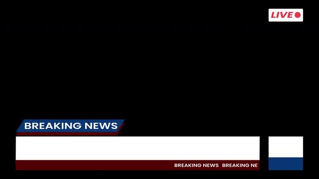 Lower third breaking news template with transparent background and blank text boxes, easy to use for professional broadcast and video editing. 4K video resolution. 