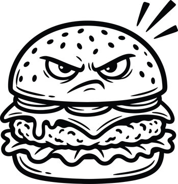 Angry burger with a furious expression and explosive anger