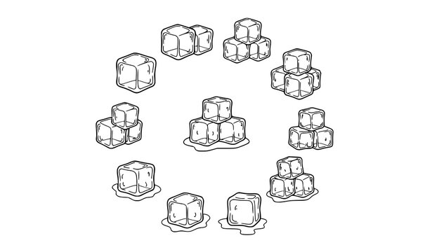 Ice cube outline doodle icons collection drink cooling vector set