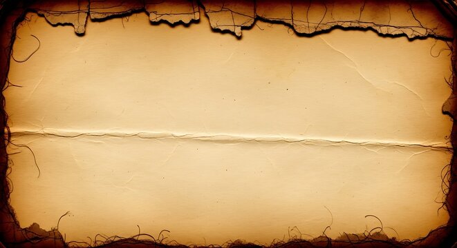 Vintage Paper Texture with Burned Edges and Fold.