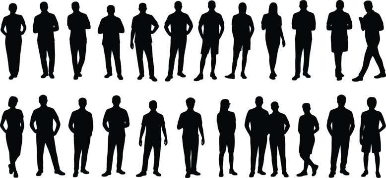 Diverse group of black human silhouettes standing and walking