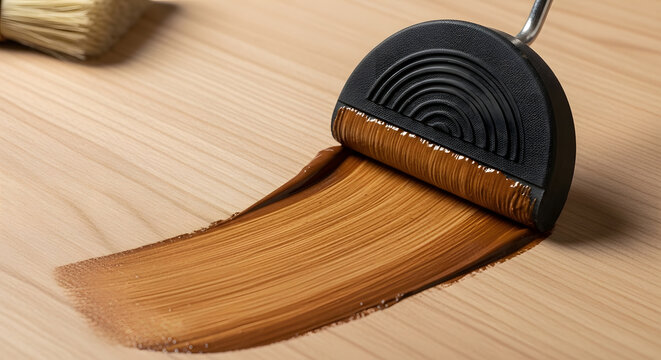 Wood graining tool applying brown stain | DIY faux wood painting technique | Creating realistic wood texture on surface | Decorative furniture refinishing process