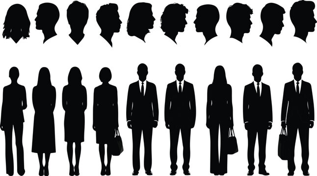 Black Human Silhouettes Vector Set Isolated on White Background.eps