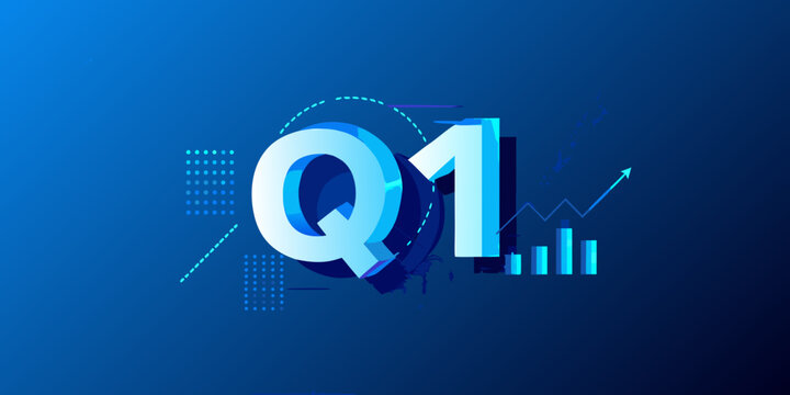 First quarter financial results shown with a modern graphic design