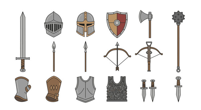 Medieval armor and weapon collection.